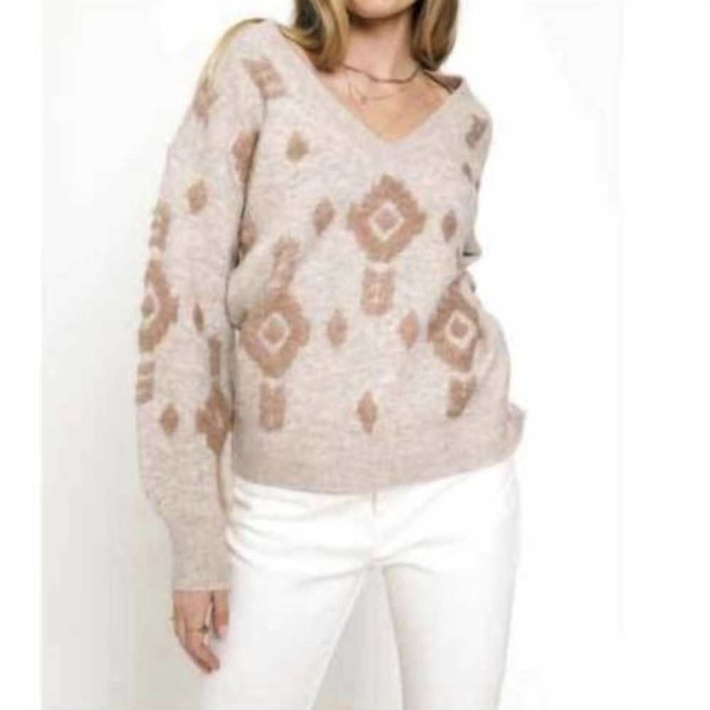 Mystree Cozy V Neck Brown Beige Sweater Sz M Beautiful And Soft
